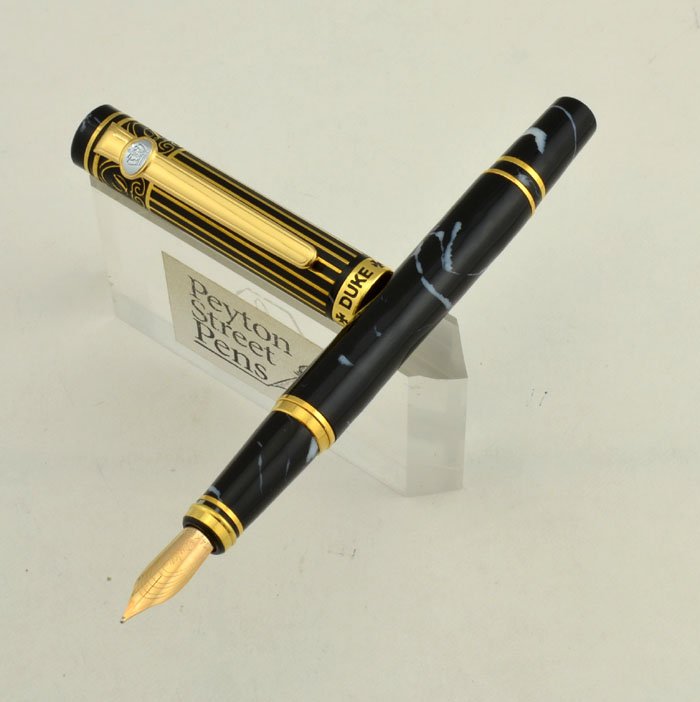 Duke Gold Medal Fountain Pen - Striped Cap, Blue Marble Italian